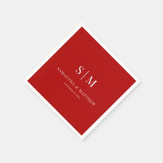 Serviette En Papier Mariage d'initiaux simples rouges (Coin)