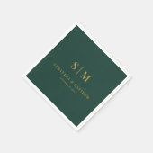 Serviette En Papier Mariage d'initiaux simples vert et or (Coin)