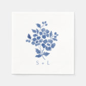 Serviette En Papier Mariage d'initiés Floral Bleu et Blanc (Devant)