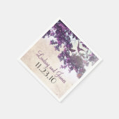 Serviette En Papier Mariage d'oiseaux d'amour d'arbre pourpre (Coin)