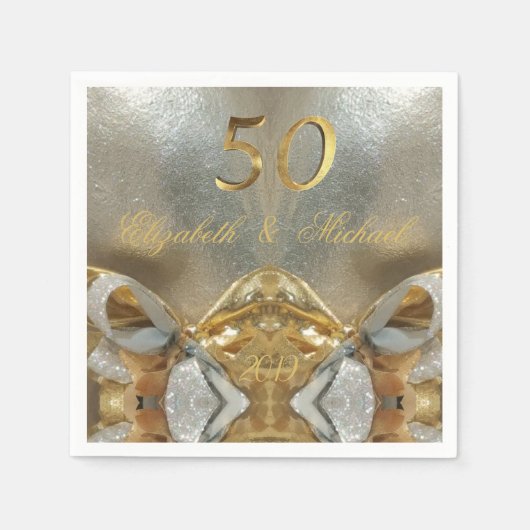 Serviette En Papier Mariage d'or 50e anniversaire Elégant Faux Gold (Devant)