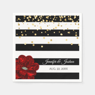Serviette En Papier Mariage d'or Black White Roses