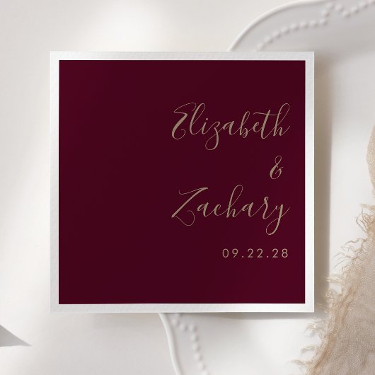 Serviette En Papier Mariage d'or Burgundy
