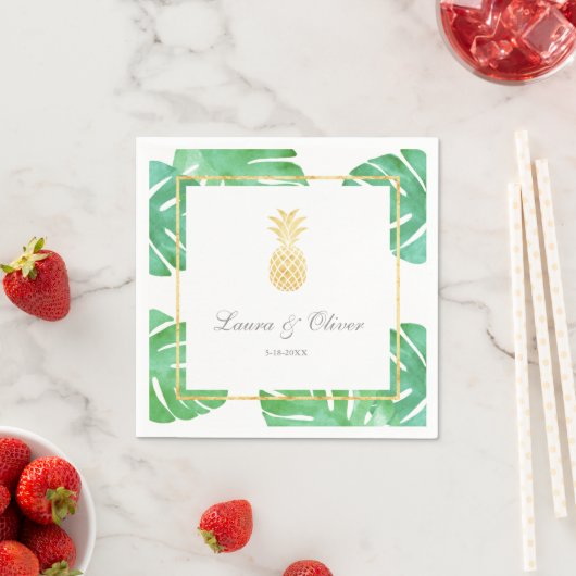 Serviette En Papier Mariage d'or d'ananas tropical (En situation)