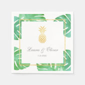 Serviette En Papier Mariage d'or d'ananas tropical (Devant)