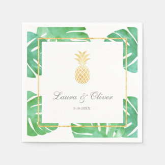 Serviette En Papier Mariage d'or d'ananas tropical