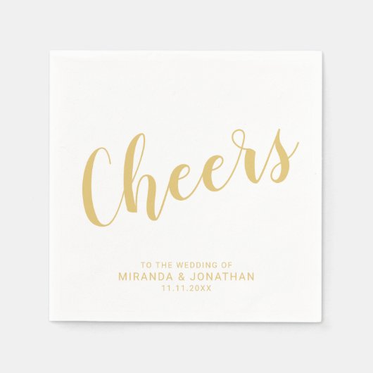 Serviette En Papier mariage d'or de script moderne 'Cheers' (Devant)