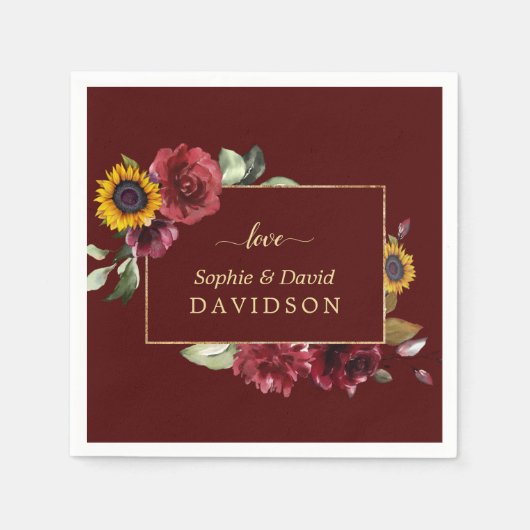 Serviette En Papier Mariage d'or du tournesol royal de Bourgogne (Devant)