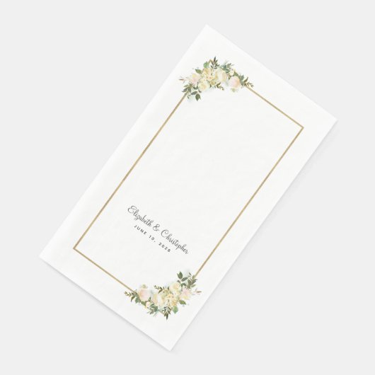 Serviette En Papier Mariage d'or métallique Rose blanc élégant (Coin)