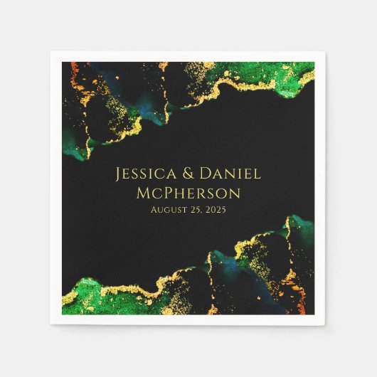 Serviette En Papier Mariage d'or noir Abstrait unique (Devant)