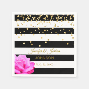 Serviette En Papier Mariage d'or noir blanc rose rose