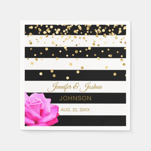 Serviette En Papier Mariage d'or noir blanc rose rose (Devant)
