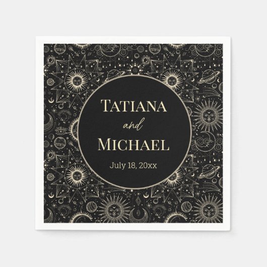 Serviette En Papier mariage d'or noir mystique moderne (Devant)