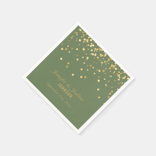 Serviette En Papier Mariage d'or vert OLIVE SAGE personnalisé (Coin)