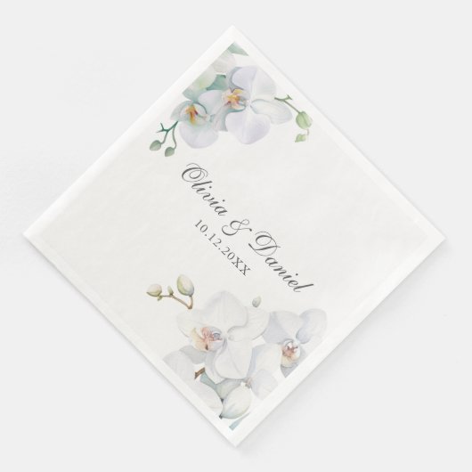 Serviette En Papier Mariage d'orchidée blanche élégant moderne (Coin)