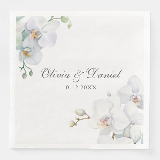 Serviette En Papier Mariage d'orchidée blanche élégant moderne (Devant)