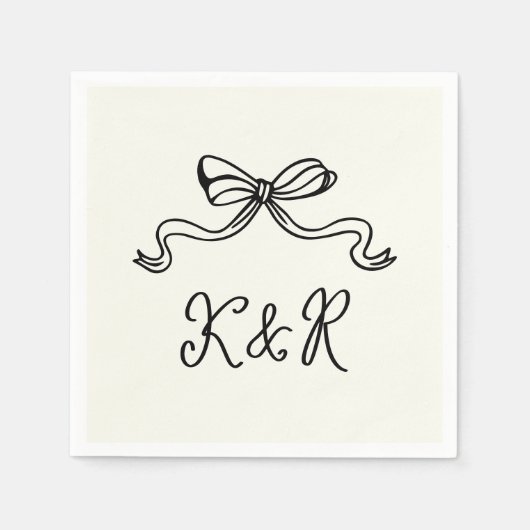 Serviette En Papier Mariage double Monogramme à main blanche (Devant)