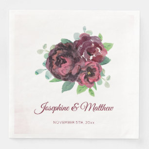Serviette En Papier Mariage du bouquet de roses de Bourgogne