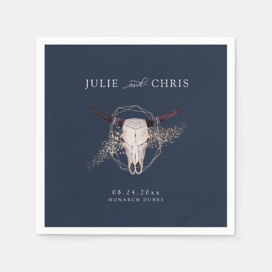 Serviette En Papier Mariage du crâne Boho Chic Steer (Devant)