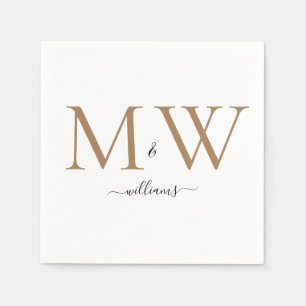 Serviette En Papier Mariage du nom du monogramme noir et or