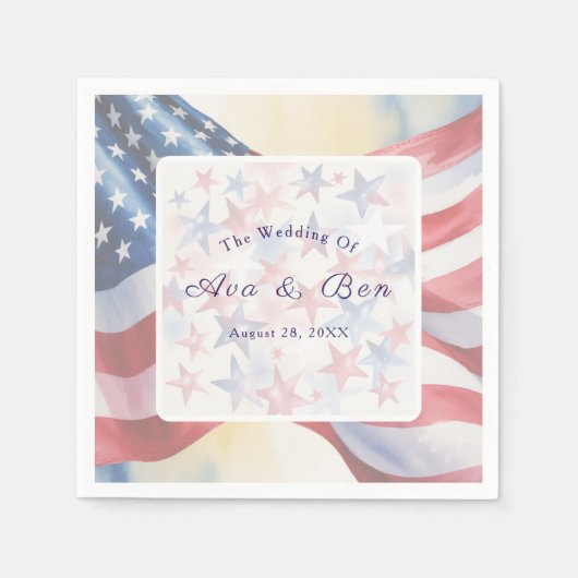 Serviette En Papier Mariage du quatre juillet aquarelle (Devant)