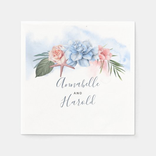 Serviette En Papier Mariage Dusty Blue et Blush Beach (Devant)