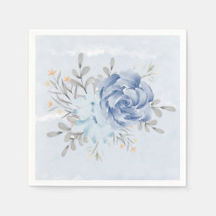 Serviette En Papier Mariage Dusty Blue Watercolor Peonies