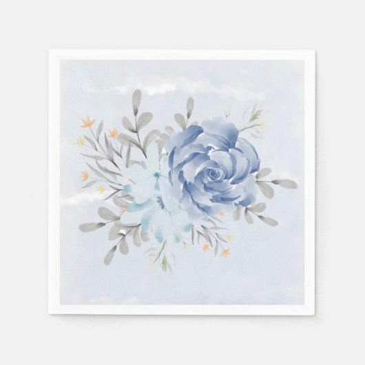 Serviette En Papier Mariage Dusty Blue Watercolor Peonies (Devant)