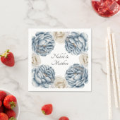 Serviette En Papier Mariage Dusty Blue & White Peony (En situation)