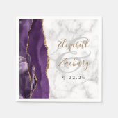 Serviette En Papier Mariage écriture or marbre agate violette (Devant)