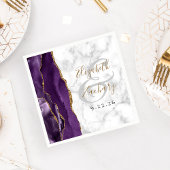 Serviette En Papier Mariage écriture or marbre agate violette