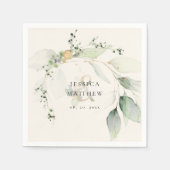 Serviette En Papier Mariage Ecru Ecru Eucalyptus vert moderne (Devant)