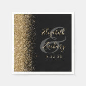 Serviette En Papier Mariage Edge Parties scintillant Black Gold modern (Devant)