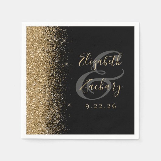 Serviette En Papier Mariage Edge Parties scintillant Black Gold modern (Devant)