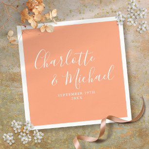 Serviette En Papier Mariage élégant à la signature pêche Script