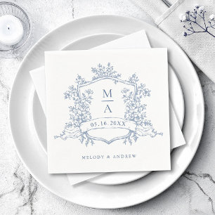Serviette En Papier Mariage Élégant à Monogrammes avec Crête Florale B