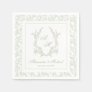 Serviette En Papier Mariage élégant à motif floral vintage avec monogr