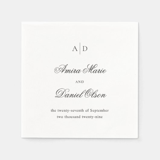 Serviette En Papier Mariage élégant Amira White (Devant)
