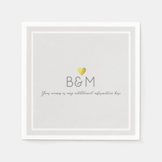 Serviette En Papier Mariage élégant amour Monogramme gris (Devant)