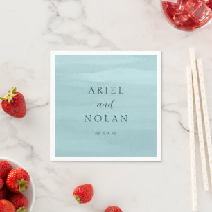Serviette En Papier Mariage Élégant Aquarelle Bleue Moderne