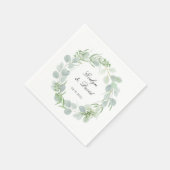 Serviette En Papier Mariage Elegant Aquarelle Nom et date Napkin (Coin)
