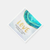 Serviette En Papier Mariage Elegant Aquarelle Turquoise & Gold Agate G (Coin)