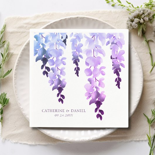 Serviette En Papier Mariage Elegant Aquarelle Wisteria Purple Floral