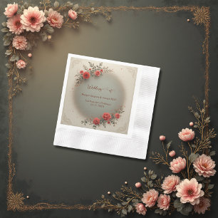 Serviette En Papier Mariage élégant aux roses florales vintage beige