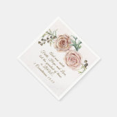 Serviette En Papier Mariage élégant aux roses roses avec verset bibliq (Coin)