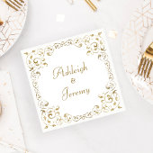 Serviette En Papier Mariage Élégant avec Feuillage en Script Doré