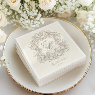 Serviette En Papier Mariage élégant avec monogramme et armoiries en sc