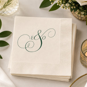 Serviette En Papier Mariage élégant avec monogramme vert émeraude