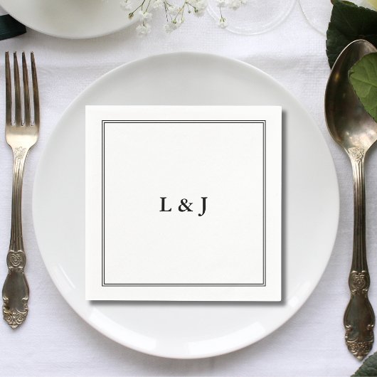 Serviette En Papier Mariage Élégant avec un Classique en Noir & Blanc