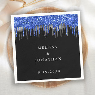 Serviette En Papier Mariage élégant Black Blue Silver Parties scintill
